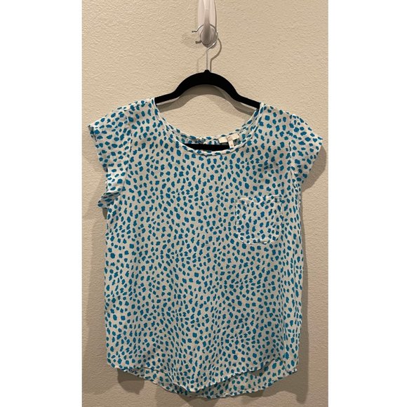 JOIE Turquoise and White Short Sleeve Silk Blouse - Picture 1 of 5